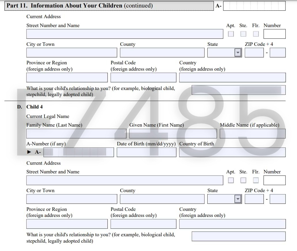 Understanding Form N-400: Part 11. Information About Your Children - EZ485
